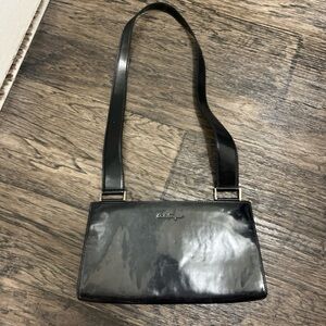 Vintage Salvatore Ferragamo Shiny Black Leather Shoulder Bag